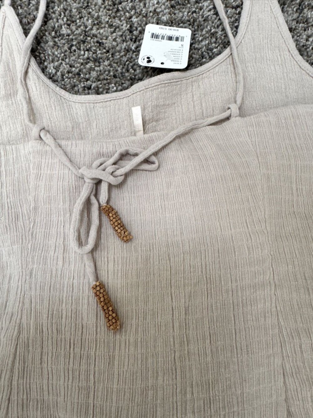 Free People Stone Cold Midi Dress Womens S Beige Textured Tie Front NWT - Picture 6 of 11